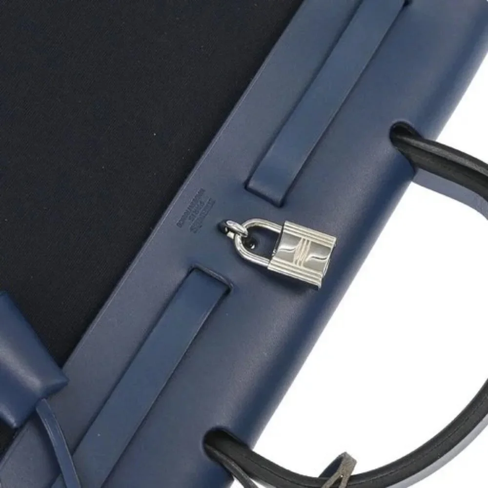 Hermes Beige Navy Toile H Officier Herbag PM 2 in 1 Handbag C□F 117854 - Picture 5 of 10